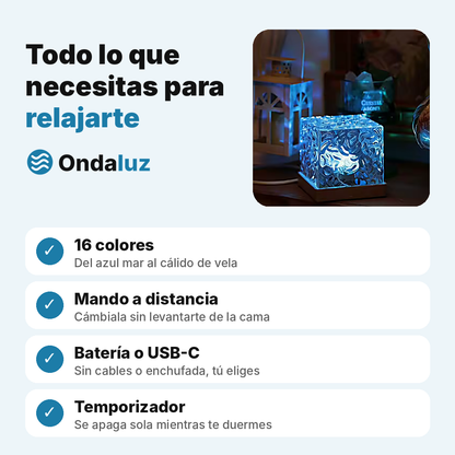 Ventajas de la lámpara Ondaluz: 16 colores, mando, batería y temporizador