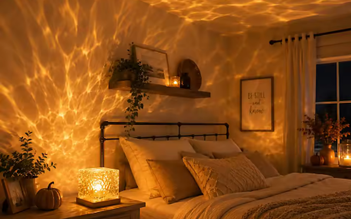 Dormitorio con la lámpara de olas Ondaluz